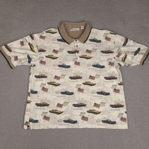 American Summer Clothing Co Polo Shirt Mens XL‎ Flag Patriotic Classic Cars
